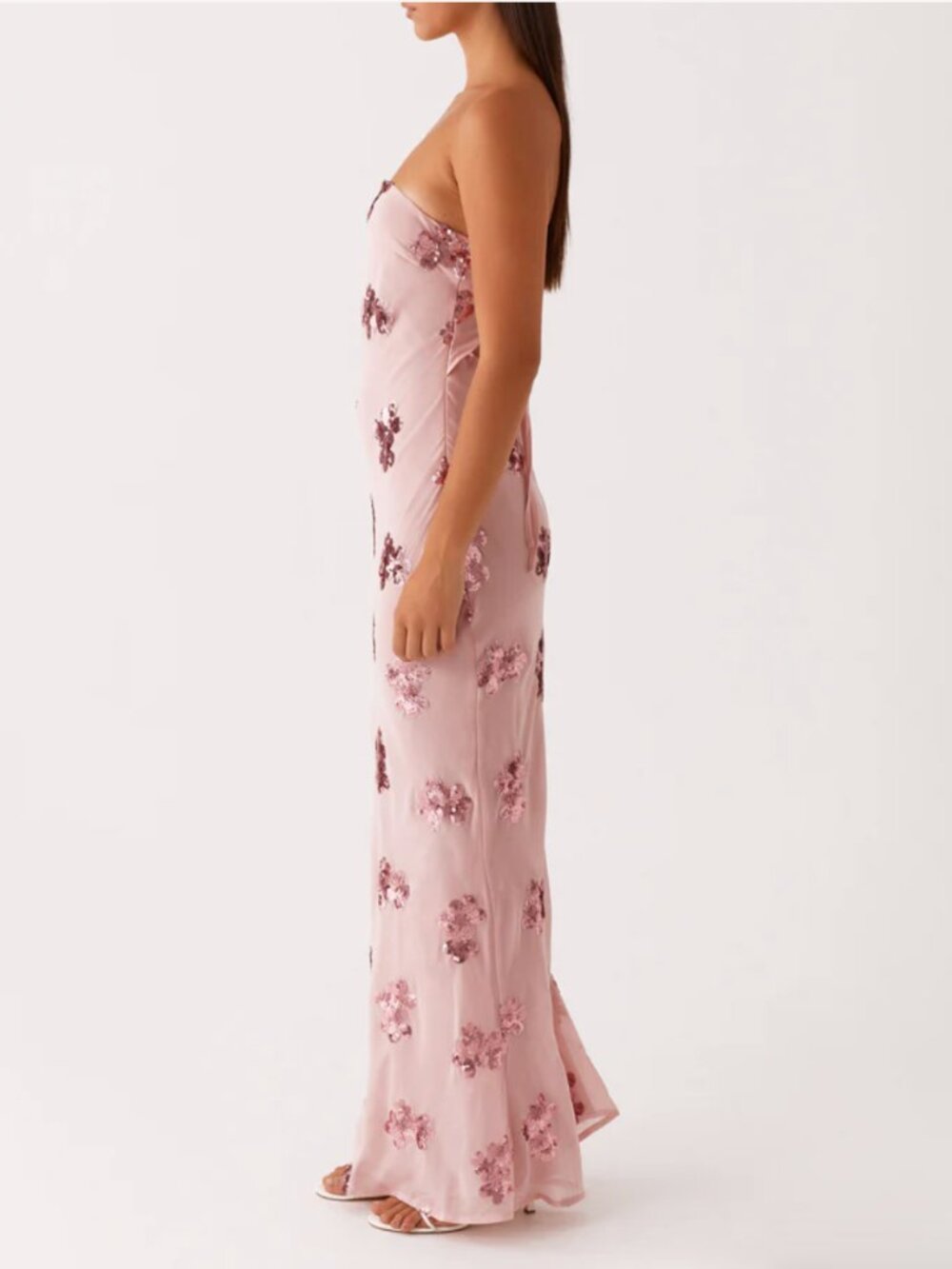 Peppermayo NWT Sweet Escape Sequin Strapless Maxi Dress in Baby Pink- Size US 18 - Picture 5 of 16